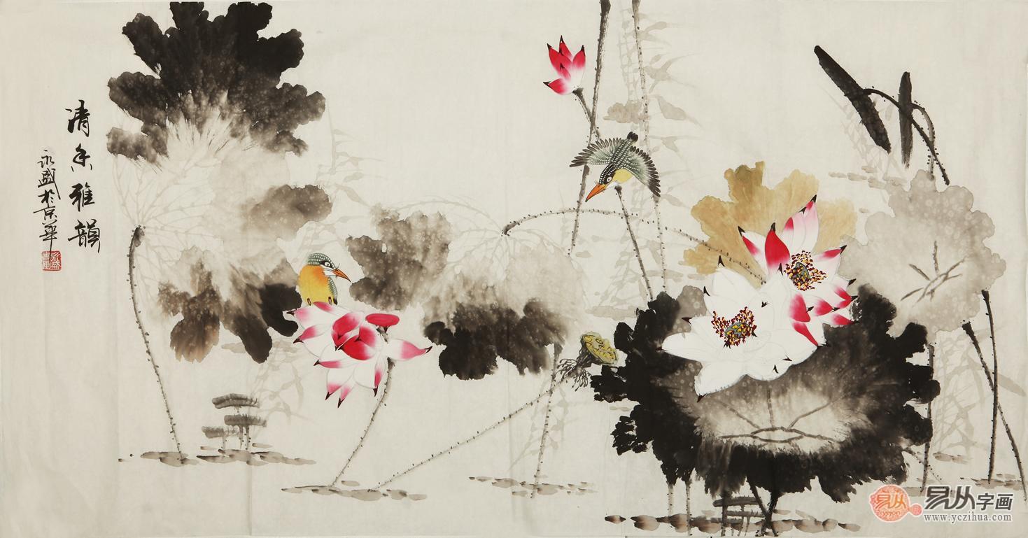 刘永盛四尺横幅花鸟作品《清香雅韵》 